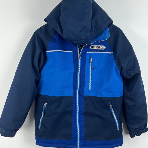 Monster Kids Parka Jacket Size 12 Blue Full Zip Hooded Pockets Lined Insulated - Picture 1 of 9